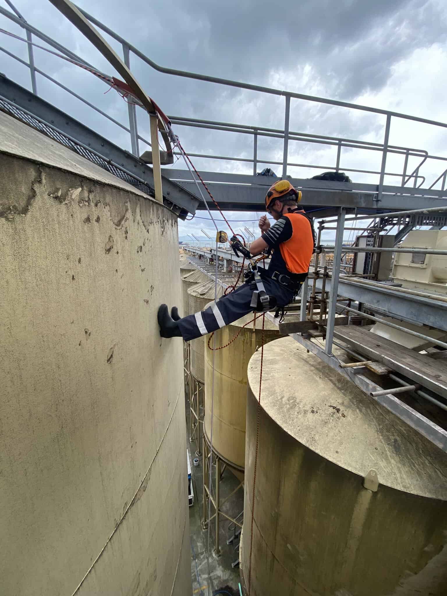 Rope accessing the top of a silo